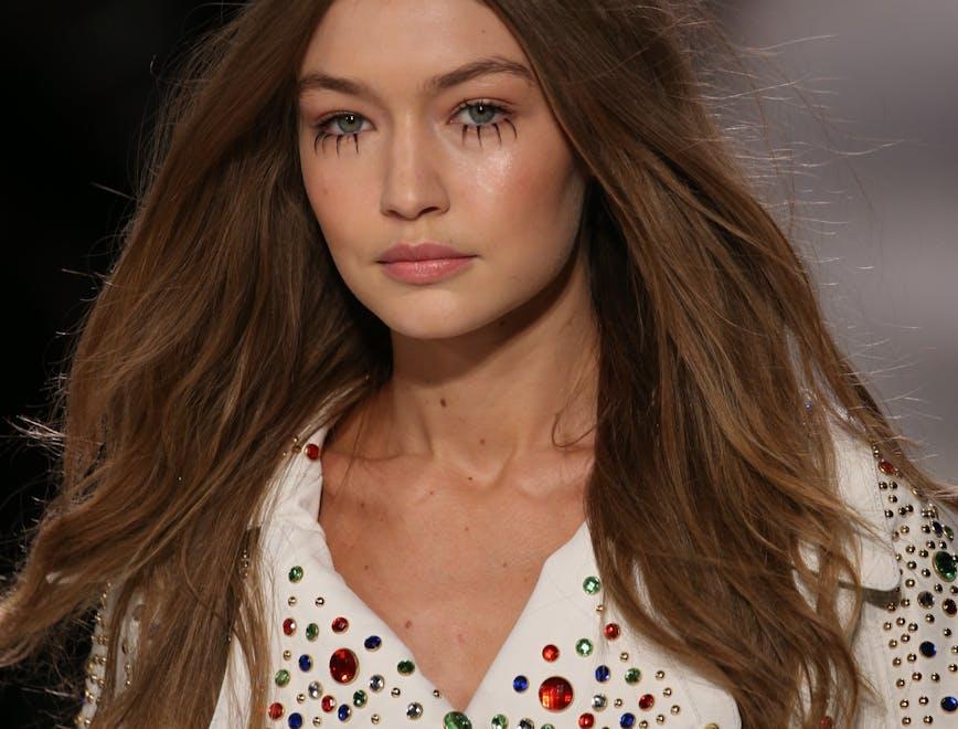 celebrity,week,make-up,ready-to-wear,young,winter,beautiful,outfit,fall,jeremy scott,supermodel,walking,model,female,attractive,famous,sexy,february,runway,collection,girl,gigi hadid,look,new york,hairstyle,stylish,womenswear,2017,nyc,clothing,accessory,fashion,women blouse long sleeve fashion person dress blonde face portrait coat formal wear