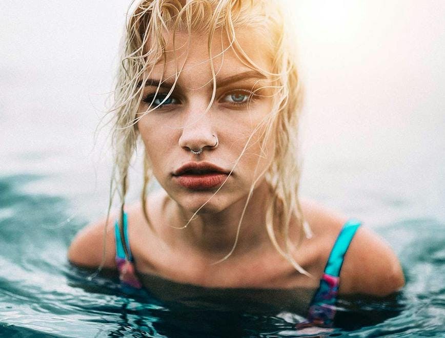 face person blonde teen kid girl female water swimming sport
