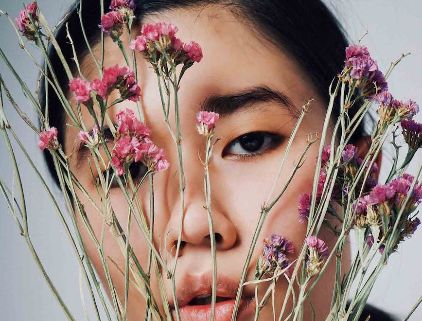 head person face photography portrait flower arrangement flower bouquet adult female woman