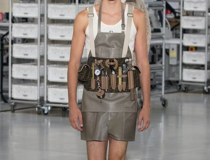 Male Model with worker belt on Fendi men spring-summer 24 show